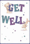 Full of heart and hope, this get well card illustration delights with its joyful spirit-a teddy bear and a playful puppy are poised beside and atop bold letters spelling out 'Get Well,' each character exuding warmth and kindness. The text's lush indigo and soft teal tones pop against a creamy white background, reflecting the gentle vibrancy found in Blackwall's riverside markets. Across the card, twinkling stars in blue and purple create a sense of wonder, as if each wish and word of encouragement was drifting toward someone in need. The bear's fluffy fur and the puppy's silky ears are drawn with loving attention, inviting a feeling of comfort and reassurance as palpable as a fresh bouquet. The overall design conveys a sense of genuine support-ideal for sending someone in Blackwall sincere comfort and a cheerful lift on the path to recovery. Like a bouquet prepared with care by your favourite local Blackwall florist, this card delivers not just a message, but an embrace of nurture and hope.